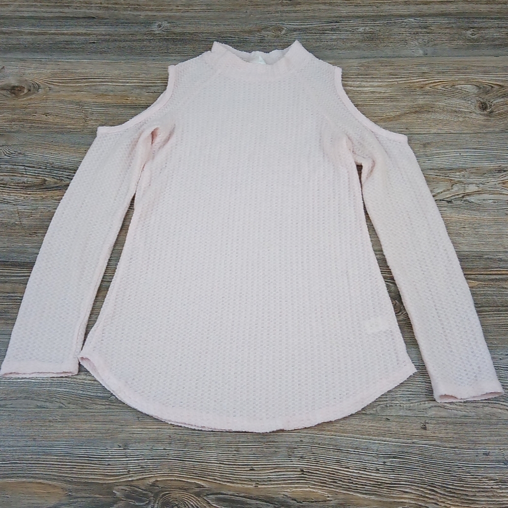 Cozy Knit Long Sleeve Cold Shoulder Cut Out Lightweight Sweater Top